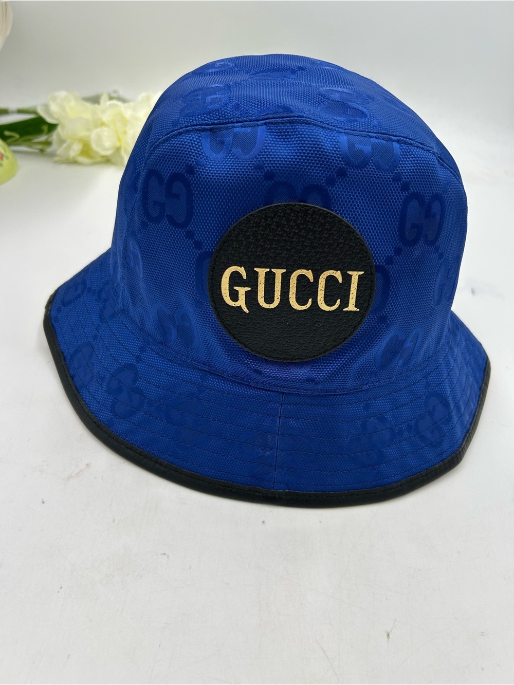 Gucci blue monogram off the grid bucket hat size medium, made in Italy